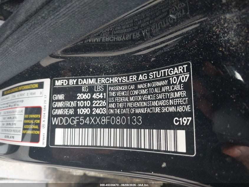 2008 Mercedes-benz C-klasse VIN WDDGF54XX8F080133 IAAI salvage auction — NORMAL WEAR, Clear (Georgia), sold $475 on 2026-07-22 (photo 9)