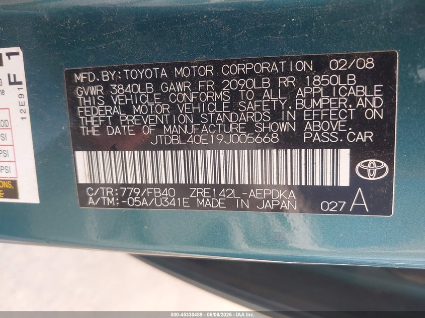 2009 Toyota Corolla VIN JTDBL40E19J005668 IAAI salvage auction — NORMAL WEAR, Original (Texas), sold $1,700 on 2026-07-07 (photo 9)