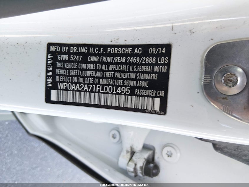 2015 Porsche Panamera VIN WP0AA2A71FL001495 IAAI salvage auction — NORMAL WEAR, Clear (Florida), sold $3,050 on 2026-07-06 (photo 9)