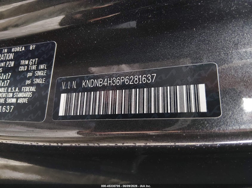 2023 Kia Carnival VIN KNDNB4H36P6281637 IAAI salvage auction — FRONT END, Salvage Title, sold $5,350 on 2026-07-22 (photo 9)