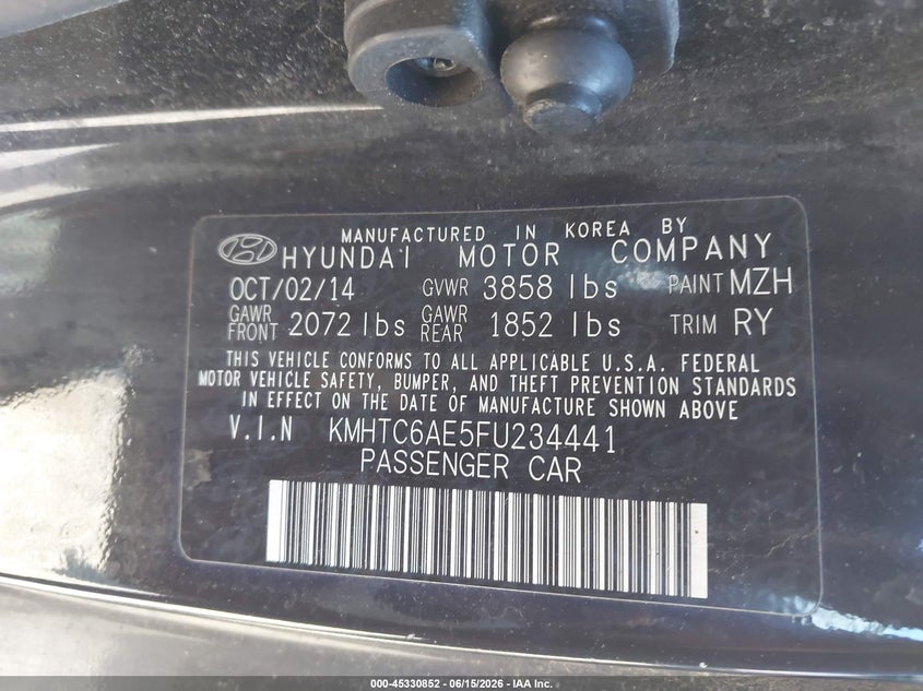 2015 Hyundai Veloster VIN KMHTC6AE5FU234441 IAAI salvage auction — NORMAL WEAR, Clear-Endorsement (Wisconsin), sold $400 on 2026-07-14 (photo 9)