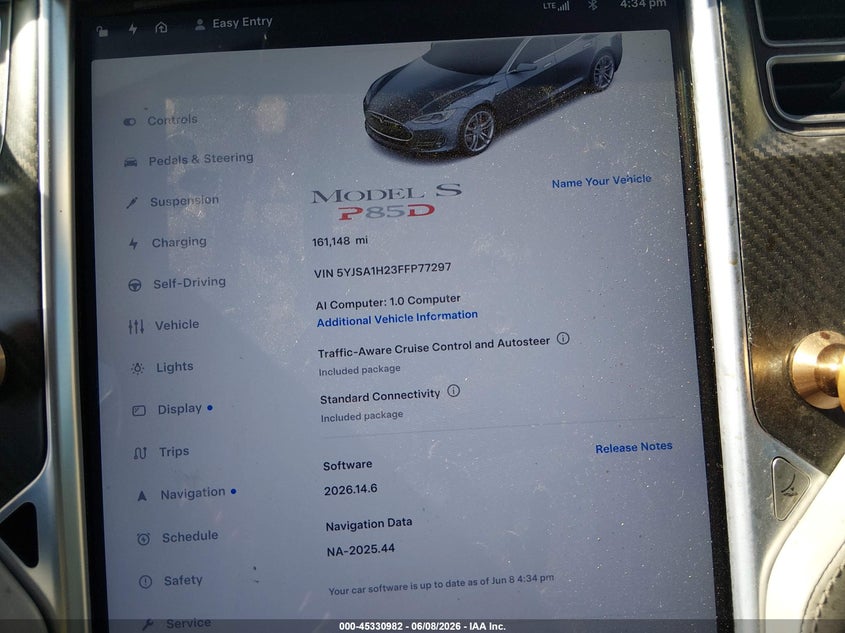 2015 Tesla Model s VIN 5YJSA1H23FFP77297 IAAI salvage auction — SIDE, Salvage Title, sold $3,400 on 2026-07-24 (photo 7)