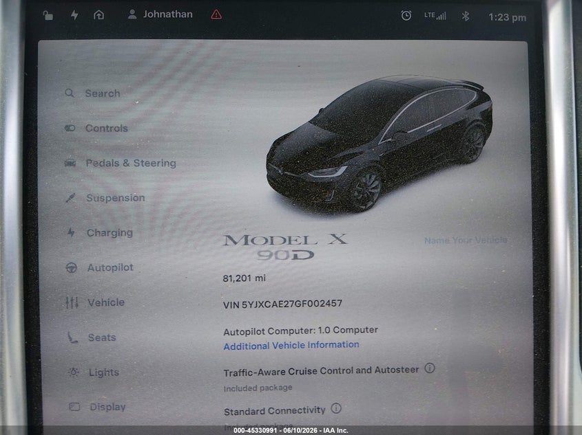 2016 Tesla Model x VIN 5YJXCAE27GF002457 IAAI salvage auction — NORMAL WEAR, Clear (Georgia), sold $2,150 on 2026-07-30 (photo 7)