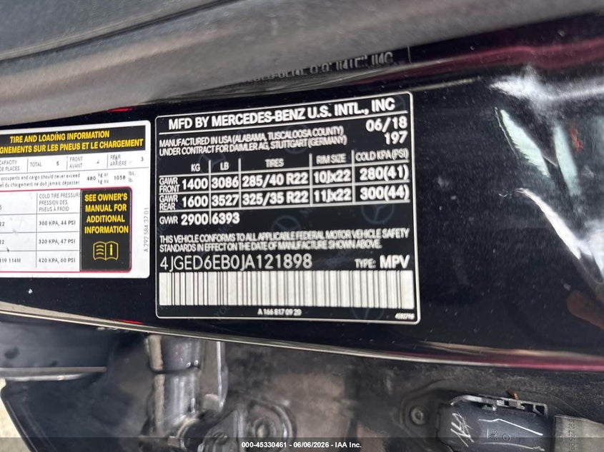 2018 Mercedes-benz Gle class VIN 4JGED6EB0JA121898 IAAI salvage auction — NORMAL WEAR, Clear (Illinois), sold $26,125 on 2026-07-29 (photo 9)