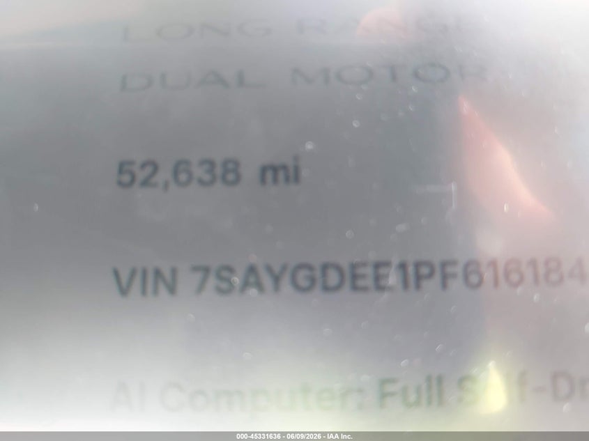 2023 Tesla Model y VIN 7SAYGDEE1PF616184 IAAI salvage auction — FRONT END, Original (Texas), sold $7,200 on 2026-07-26 (photo 7)
