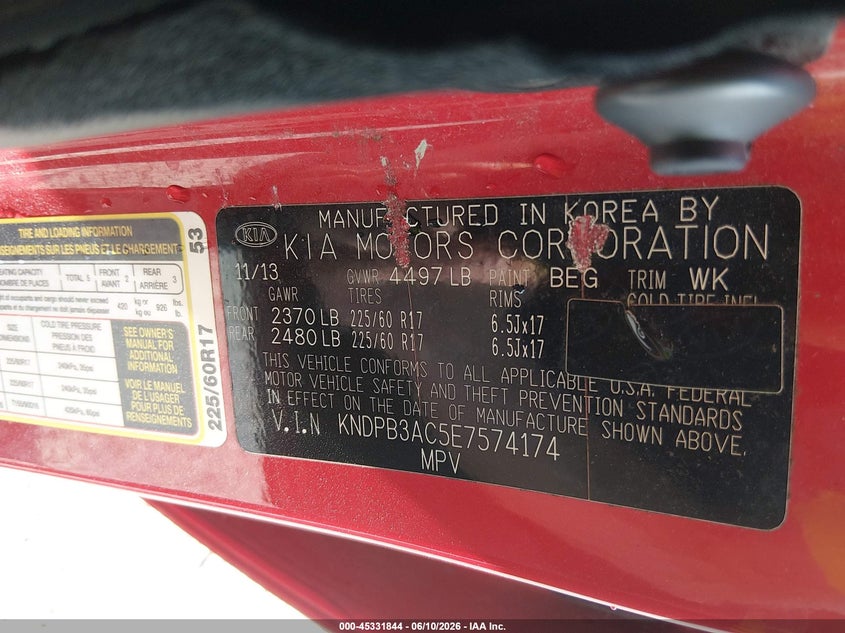 2014 Kia Sportage VIN KNDPB3AC5E7574174 IAAI salvage auction — LEFT FRONT, Repossessed (Missouri), sold $125 on 2026-07-28 (photo 9)
