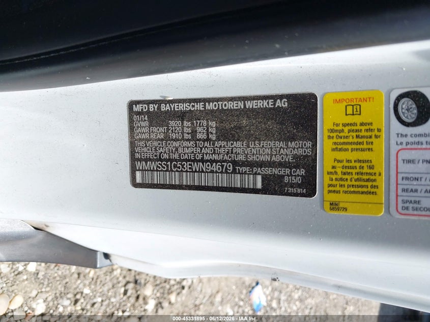 2014 Mini Paceman VIN WMWSS1C53EWN94679 IAAI salvage auction — UNKNOWN, Salvage Title, sold $575 on 2026-08-11 (photo 9)