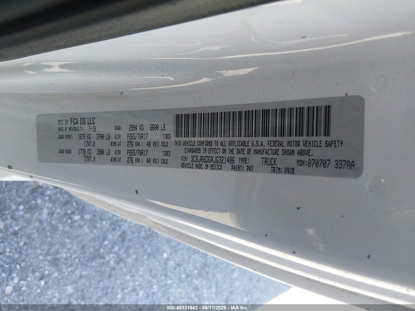 2018 Ram 1500 VIN 3C6JR6DGXJG321486 IAAI salvage auction — NORMAL WEAR, Sf97 (Maryland), sold $10,875 on 2026-08-18 (photo 9)