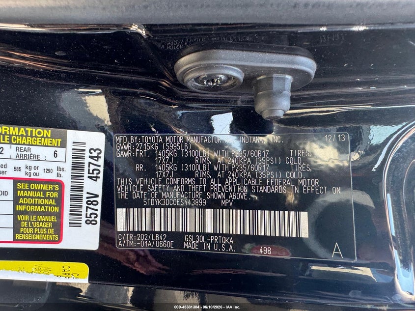 2014 Toyota Sienna VIN 5TDYK3DC0ES443899 IAAI salvage auction — SIDE, Clear (New York), sold $2,100 on 2026-07-18 (photo 9)