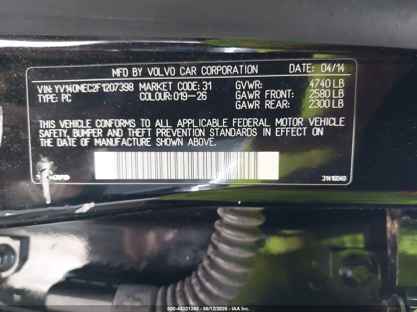 2015 Volvo V60 VIN YV140MEC2F1207398 IAAI salvage auction — NORMAL WEAR, Reconstructed (Louisiana), sold $325 on 2026-07-13 (photo 9)
