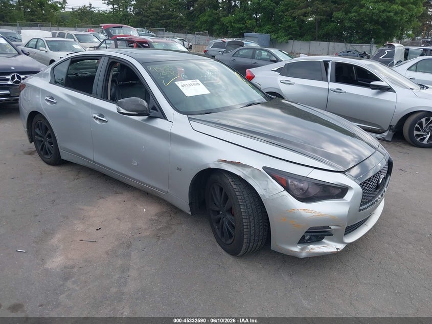 2014 Infiniti Q50 VIN JN1BV7APXEM684816 IAAI salvage auction — RIGHT FRONT, Mv-907A (New York), sold $400 on 2026-07-14 (photo 1)