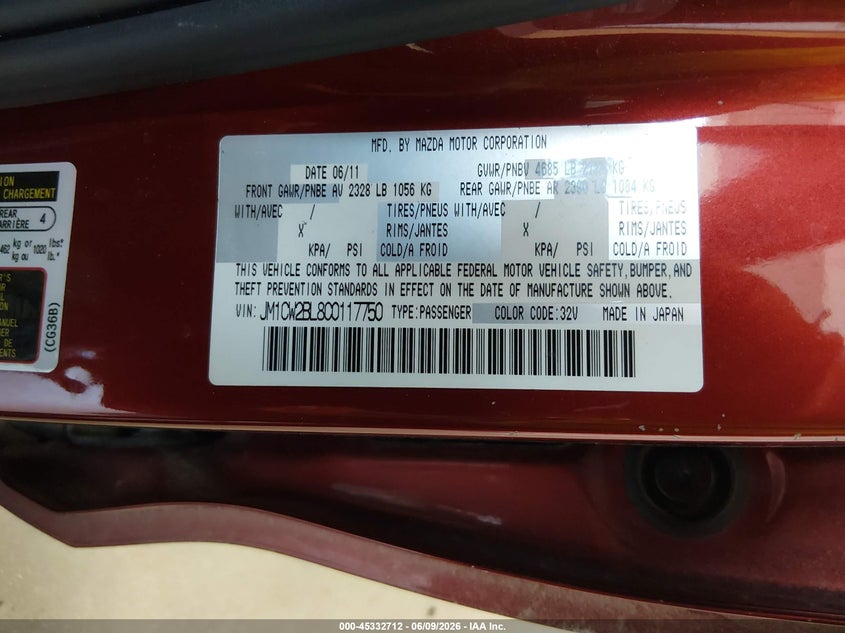 2012 Mazda 5 VIN JM1CW2BL8C0117750 IAAI salvage auction — NORMAL WEAR, Salvage Title, sold $900 on 2026-08-20 (photo 9)