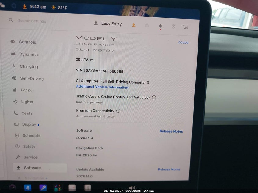 2023 Tesla Model y VIN 7SAYGAEE5PF586685 IAAI salvage auction — LEFT SIDE, Salvage Title, sold $8,900 on 2026-08-02 (photo 7)