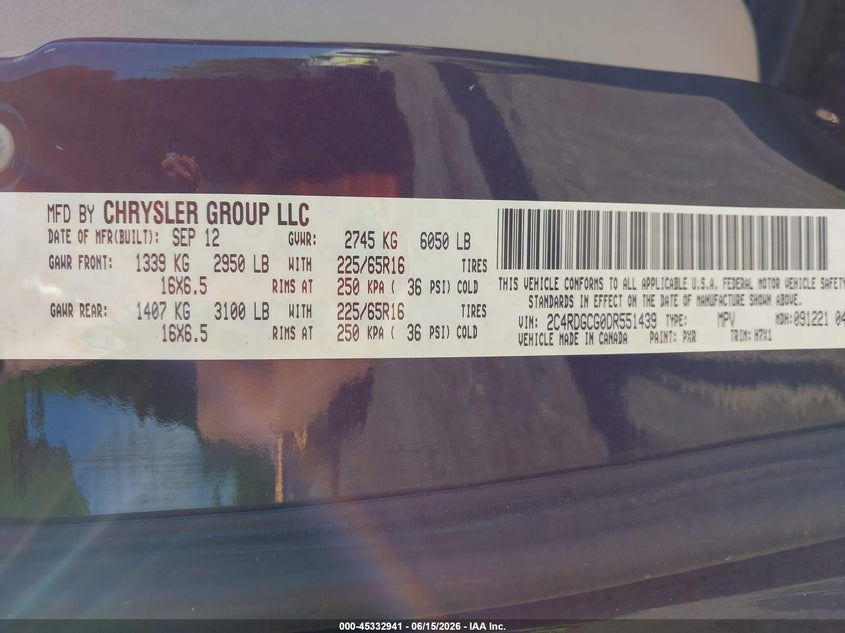 2018 Dodge Caravan VIN 2C4RDGCG9JR179367 IAAI salvage auction — NORMAL WEAR, Clear (Tennessee), sold $15,825 on 2026-07-16 (photo 9)