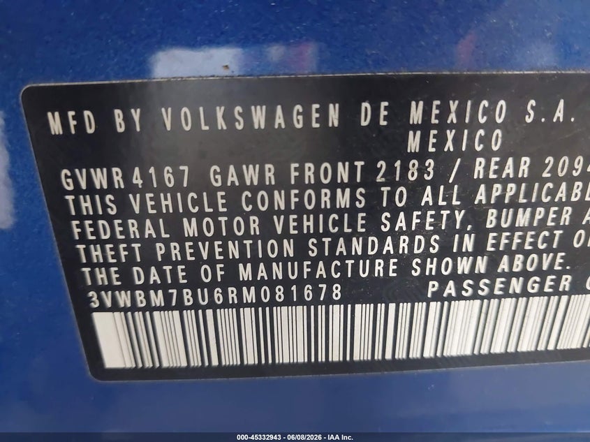 2024 Volkswagen Jetta VIN 3VWBM7BU6RM081678 IAAI salvage auction — UNDERCARRIAGE, Salvage Title, sold $7,100 on 2026-07-22 (photo 9)