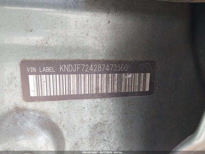 2008 Kia Sportage VIN KNDJF724287473560 IAAI salvage auction — SIDE, Salvage (North Carolina), sold $325 on 2026-07-08 (photo 9)