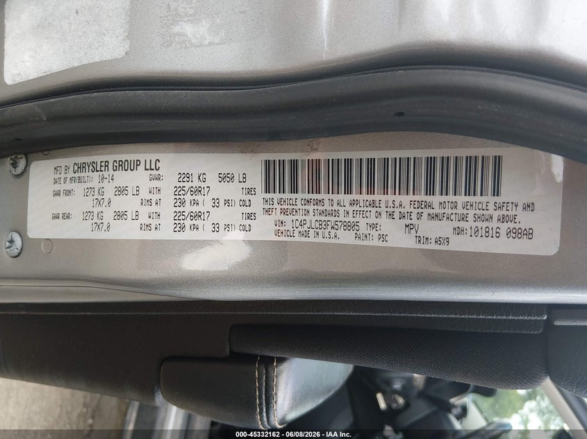 2015 Jeep Cherokee VIN 1C4PJLCB3FW578805 IAAI salvage auction — FRONT END, Salvage (Pennsylvania), sold $950 on 2026-08-01 (photo 9)