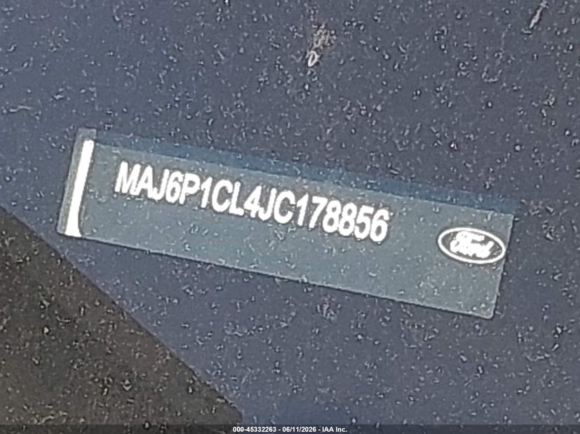 2018 Ford Ecosport VIN MAJ6P1CL4JC178856 IAAI salvage auction — FRONT END, Salvage (Indiana), sold $900 on 2026-07-31 (photo 9)