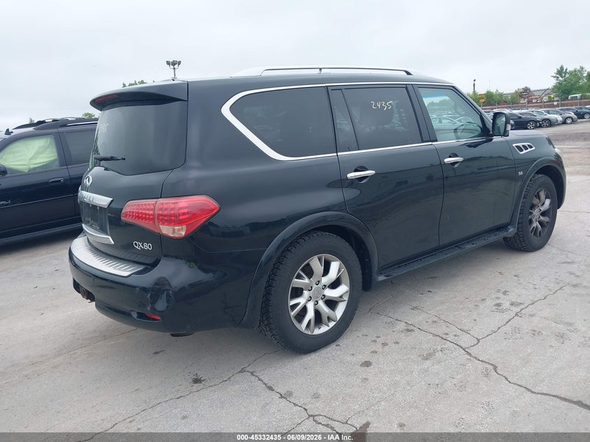 2014 Infiniti Qx80 VIN JN8AZ2NE7E9063775 IAAI salvage auction — REAR END, Salvage Title, sold $1,800 on 2026-07-29 (photo 4)