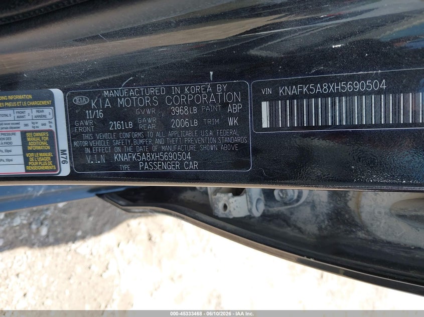 2017 Kia Forte VIN KNAFK5A8XH5690504 IAAI salvage auction — FRONT END, Salvage (Iowa), sold $425 on 2026-07-27 (photo 9)
