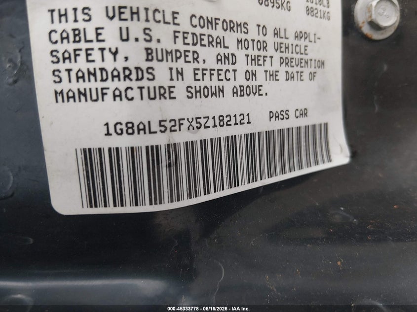 2005 Saturn Ion VIN 1G8AL52FX5Z182121 IAAI salvage auction — REAR END, Salvage (South Carolina), sold $300 on 2026-07-08 (photo 9)