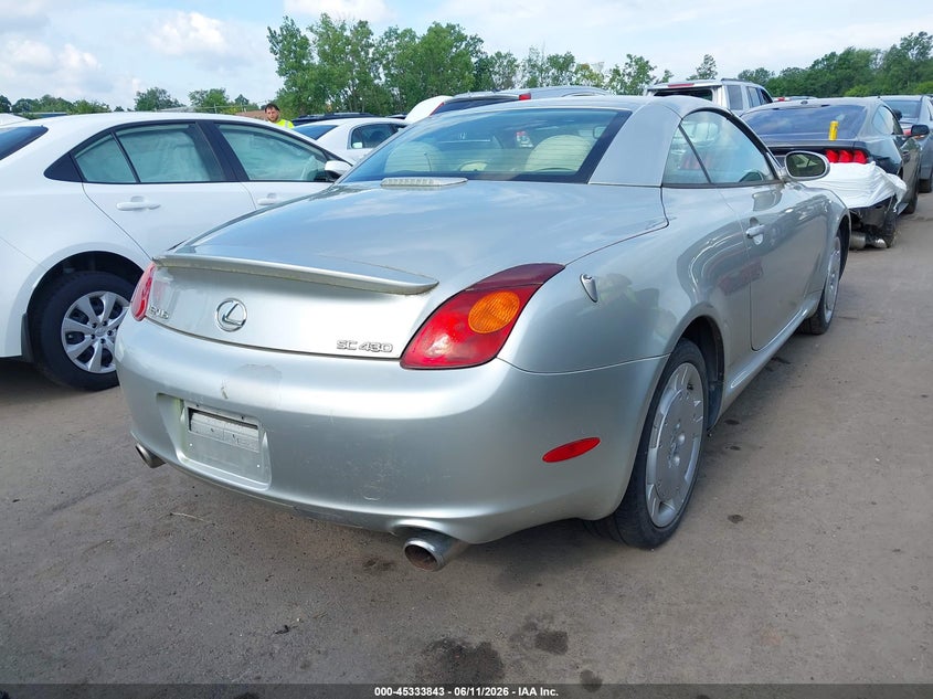2002 Lexus Sc 430 VIN JTHFN48Y620014516 IAAI salvage auction — HAIL, Salvage (Ohio), sold $975 on 2026-07-07 (photo 4)