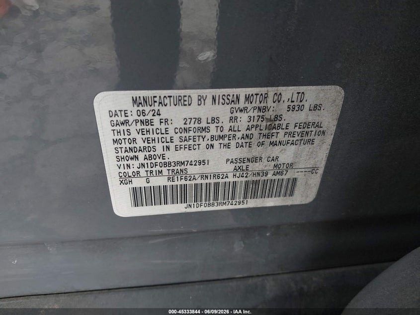 2024 Nissan Ariya VIN JN1DF0BB3RM742951 IAAI salvage auction — FRONT END, Salvage Title, sold $9,600 on 2026-07-30 (photo 9)