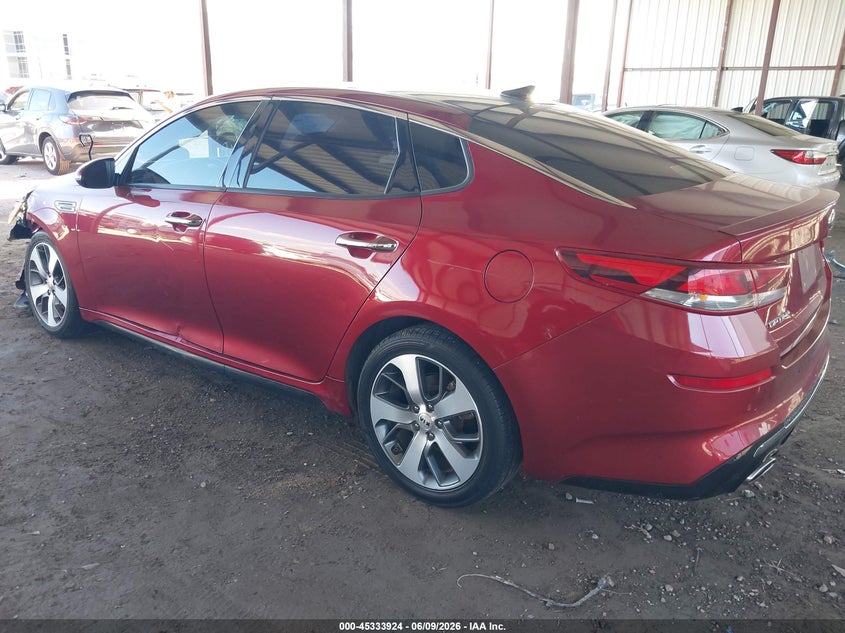2019 Kia Optima VIN 5XXGT4L33KG367835 IAAI salvage auction — LEFT FRONT, Salvage Title, sold $3,400 on 2026-08-02 (photo 3)