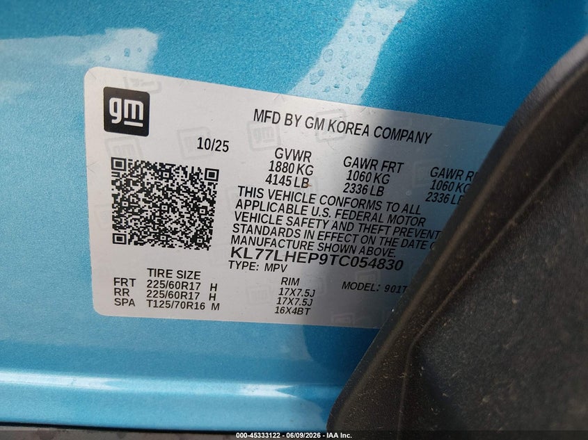 2026 Chevrolet Trax VIN KL77LHEP9TC054830 IAAI salvage auction — SIDE, Salvage Title, sold $1,050 on 2026-07-31 (photo 9)