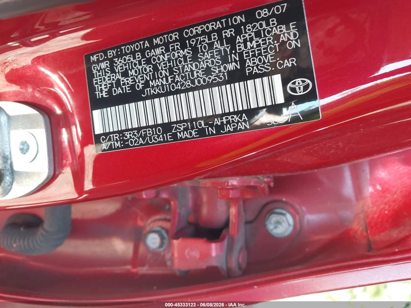 2008 Scion Xd VIN JTKKU10428J009531 IAAI salvage auction — NORMAL WEAR, Clear (New York), sold $450 on 2026-07-07 (photo 9)
