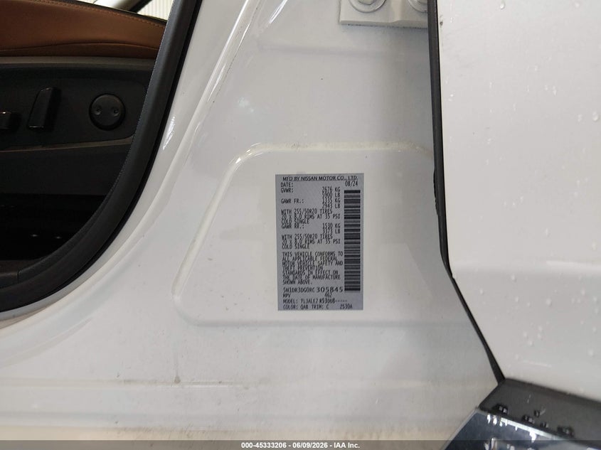 2024 Nissan Pathfinder VIN 5N1DR3DG0RC305845 IAAI salvage auction — FRONT END, Salvage Title, sold $12,100 on 2026-07-29 (photo 9)
