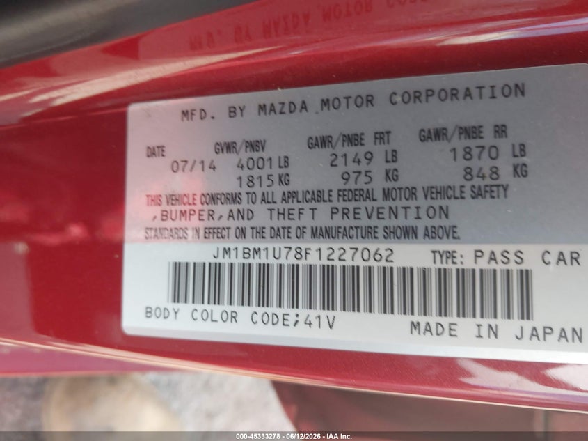 2015 Mazda 3 VIN JM1BM1U78F1227062 IAAI salvage auction — REAR END, Wait Title, sold $1,500 on 2026-08-26 (photo 9)
