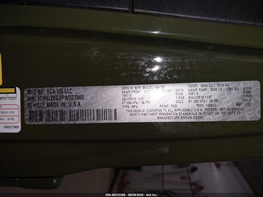 2023 Jeep Wrangler / VIN 1C4HJXEG6PW527966 IAAI salvage auction — REAR END, Salvage Title, sold $11,200 on 2026-07-10 (photo 9)