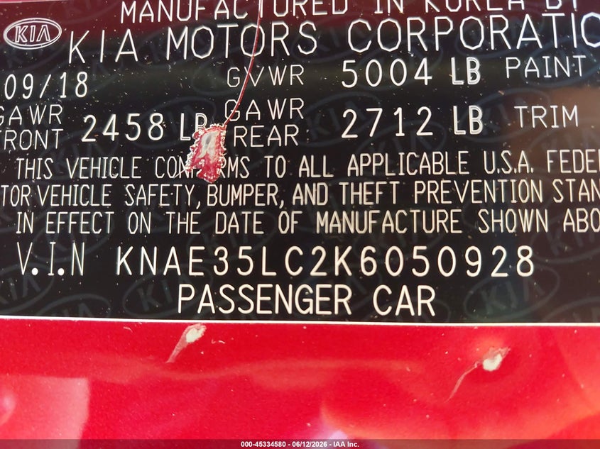 2019 Kia Stinger VIN KNAE35LC2K6050928 IAAI salvage auction — FRONT END, Salvage (North Carolina), sold $5,225 on 2026-07-27 (photo 9)