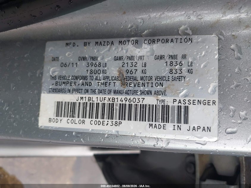 2011 Mazda 3 VIN JM1BL1UFXB1496037 IAAI salvage auction — FRONT END, Original (Texas), sold $275 on 2026-07-28 (photo 9)
