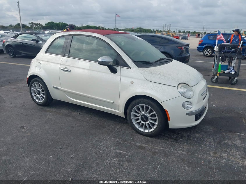 2013 Fiat 500 VIN 3C3CFFER4DT748446 IAAI salvage auction — LEFT FRONT, Rebuildable (Florida), sold $275 on 2026-07-09 (photo 1)