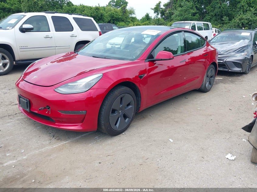 2022 Tesla Model 3 VIN 5YJ3E1EB7NF204091 IAAI salvage auction — RIGHT REAR, Salvage - Greater Than 75% (Maryland), sold $4,950 on 2026-07-24 (photo 2)