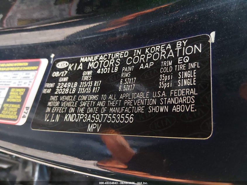 2018 Kia Soul VIN KNDJP3A59J7553556 IAAI salvage auction — REAR END, Clear (Indiana), sold $1,950 on 2026-07-29 (photo 9)