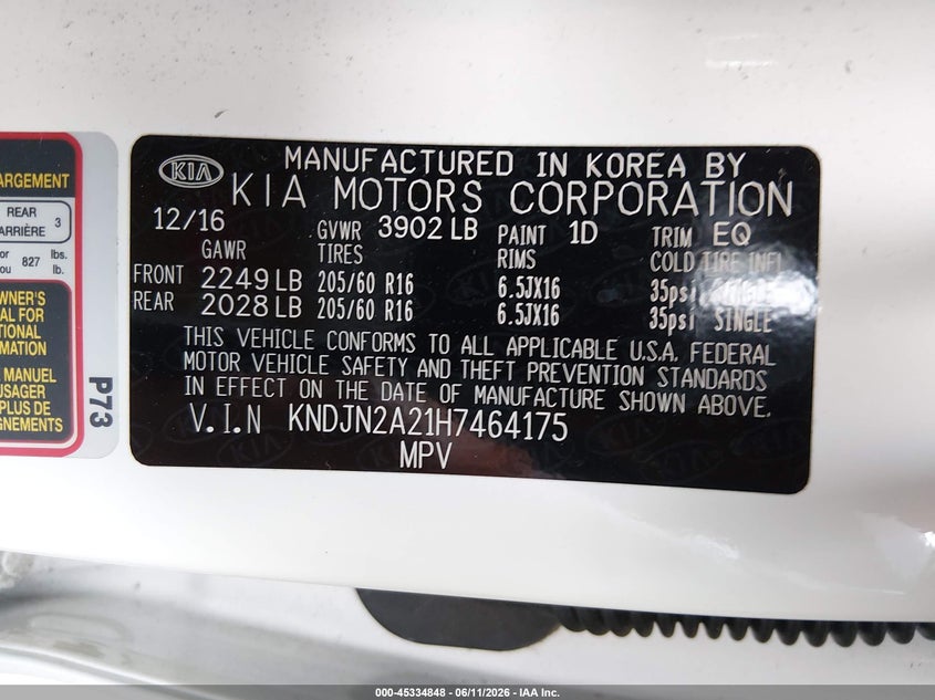 2017 Kia Soul VIN KNDJN2A21H7464175 IAAI salvage auction — RIGHT FRONT, Salvage (California), sold $25 on 2026-07-30 (photo 9)