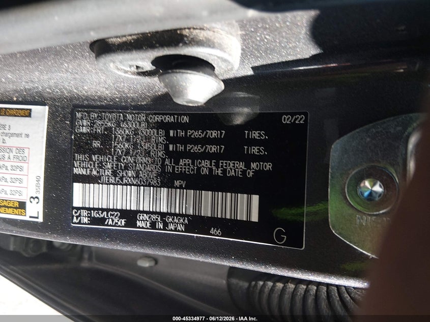 2022 Toyota 4runner VIN JTERU5JRXN6037983 IAAI salvage auction — FRONT END, Salvage (Illinois), sold $18,900 on 2026-07-14 (photo 9)