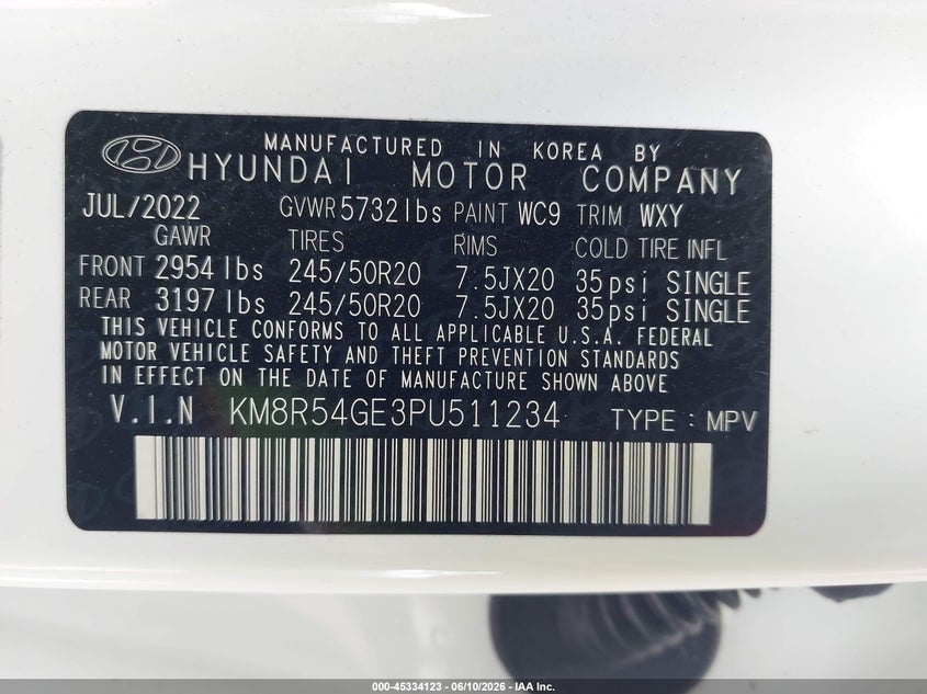 2023 Hyundai Palisade VIN KM8R54GE3PU511234 IAAI salvage auction — REAR END, Original (Texas), sold $10,300 on 2026-07-09 (photo 9)
