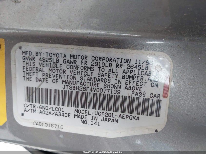 1997 Lexus Ls VIN JT8BH28F4V0077109 IAAI salvage auction — REAR END, Salvage (Texas), sold $325 on 2026-07-08 (photo 9)
