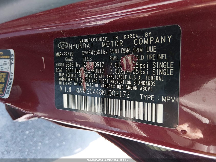 2019 Hyundai Tucson VIN KM8J23A48KU003172 IAAI salvage auction — SIDE, Salvage (Missouri), sold $2,450 on 2026-07-28 (photo 9)