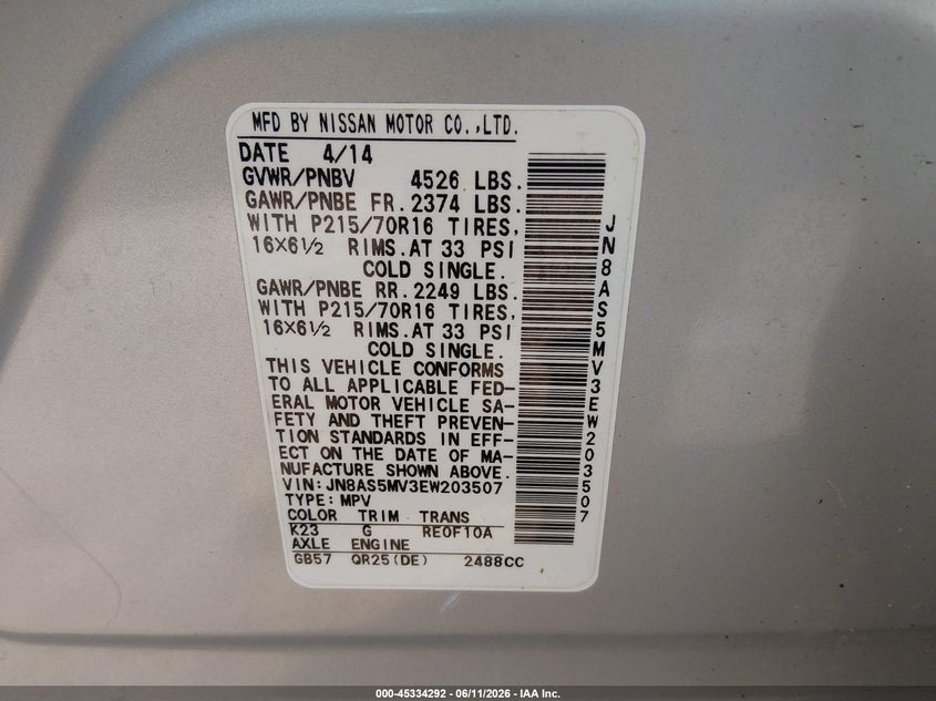 2014 Nissan Rogue VIN JN8AS5MV3EW203507 IAAI salvage auction — FRONT END, Salvage (Ohio), sold $625 on 2026-07-08 (photo 9)