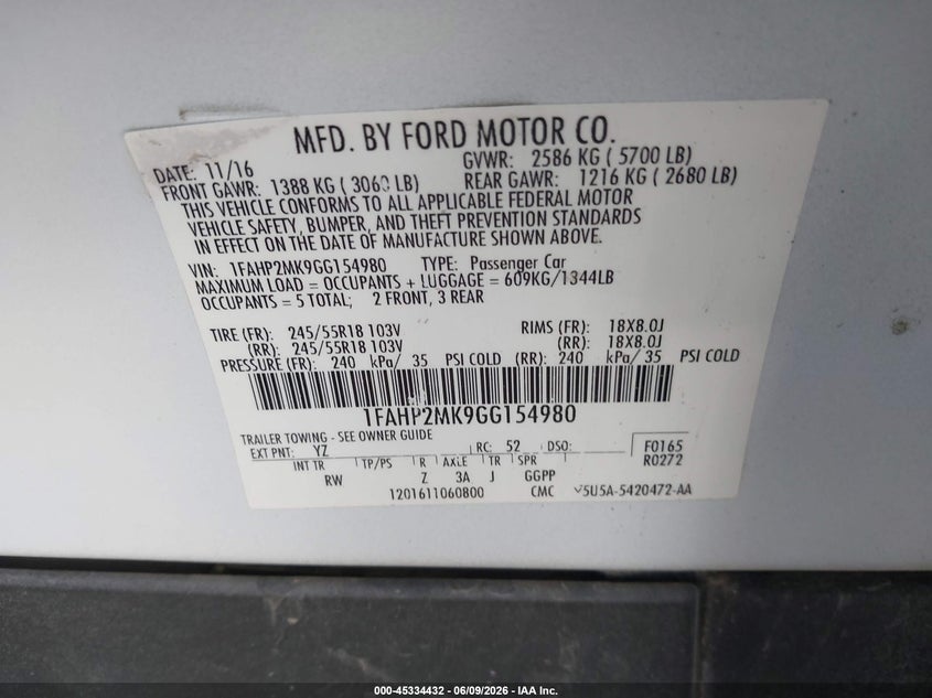 2016 Ford Police VIN 1FAHP2MK9GG154980 IAAI salvage auction — FRONT END, Salvage Title, sold $925 on 2026-07-13 (photo 9)