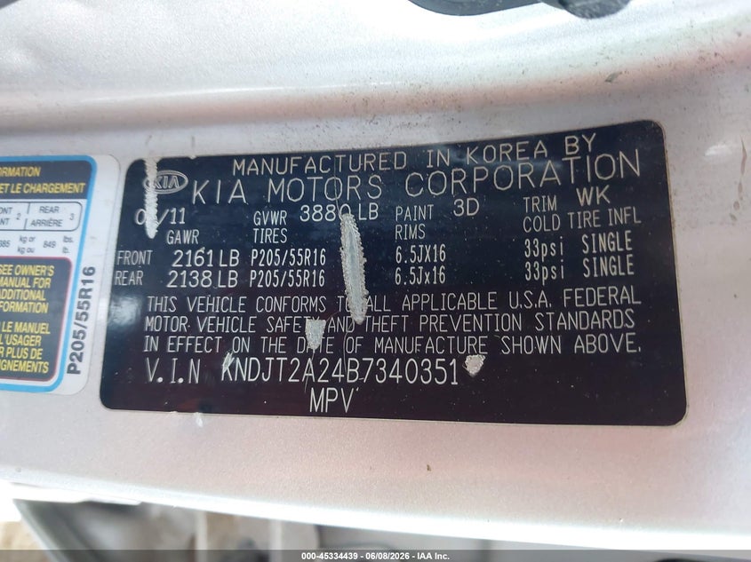 2011 Kia Soul VIN KNDJT2A24B7340351 IAAI salvage auction — NORMAL WEAR, Clear-Dealer Only (Arizona), sold $300 on 2026-07-28 (photo 9)