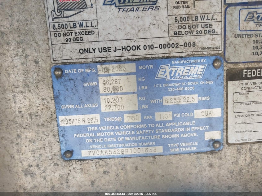 2024 Extreme trailers Flatbed semi trailer VIN 7VGAA5328R1001633 IAAI salvage auction — REAR END, Salvage (Illinois), sold $9,100 on 2026-07-29 (photo 9)