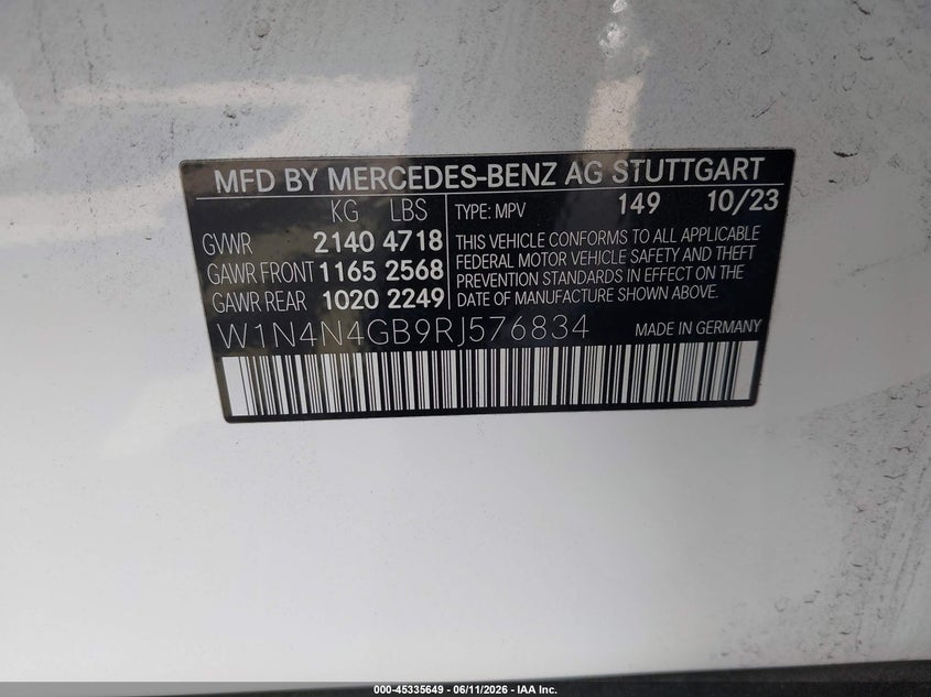 2024 Mercedes-benz Gla-klasse VIN W1N4N4GB9RJ576834 IAAI salvage auction — REAR END, Salvage Title, sold $7,100 on 2026-07-29 (photo 9)