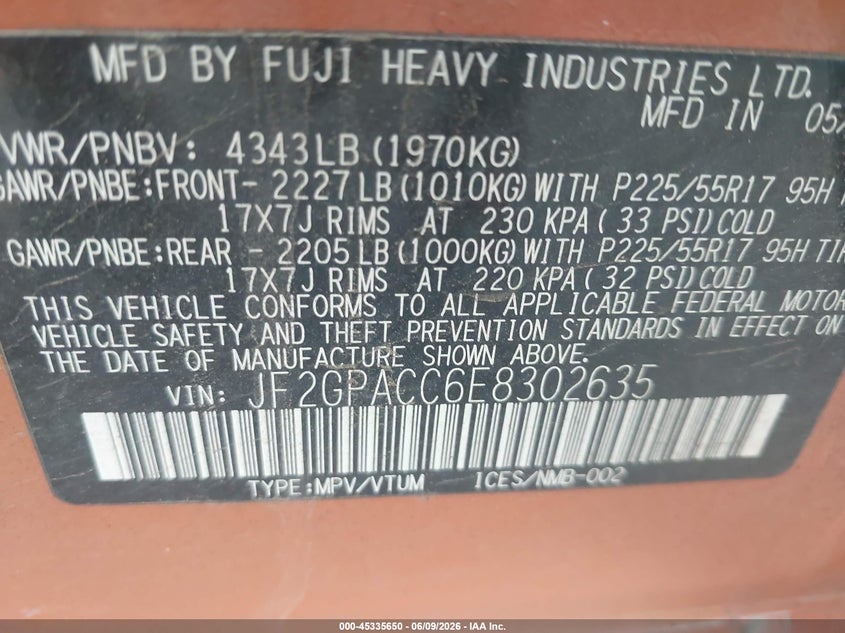 2014 Subaru Xv VIN JF2GPACC6E8302635 IAAI salvage auction — NORMAL WEAR, Clear (Colorado), sold $500 on 2026-07-09 (photo 9)