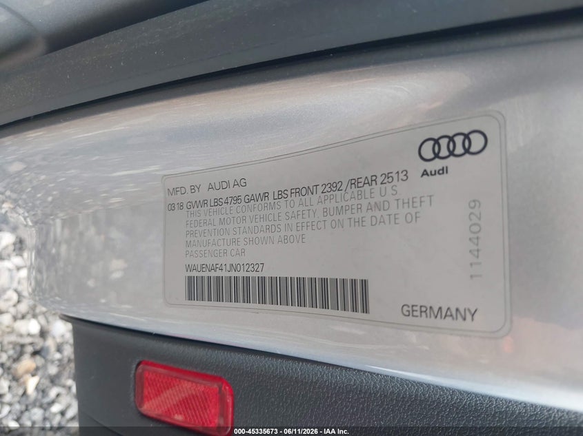 2018 Audi A4 VIN WAUENAF41JN012327 IAAI salvage auction — SIDE, Mv-907A (New York), sold $2,550 on 2026-07-07 (photo 9)